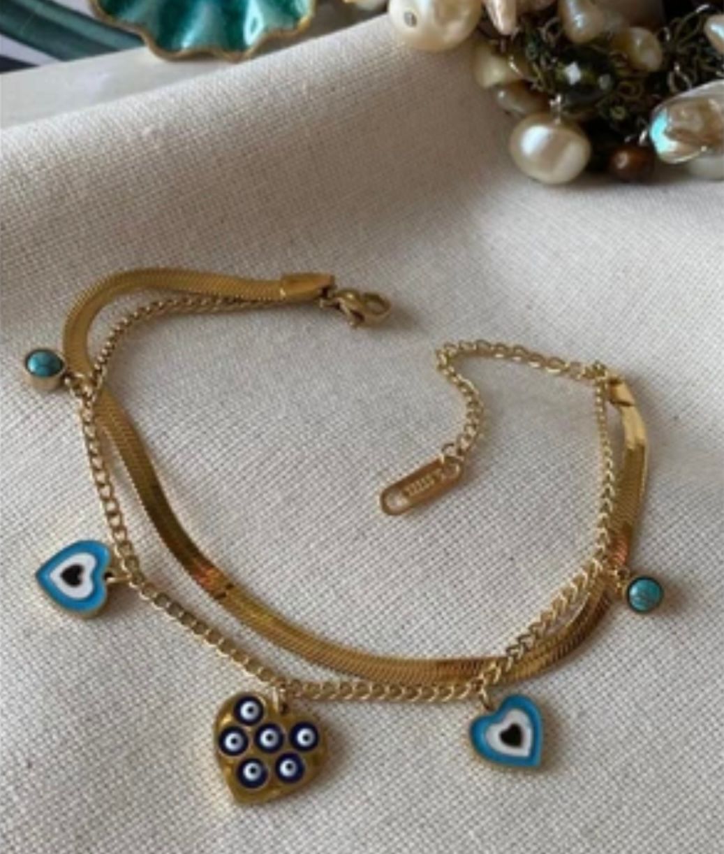 Gold Charm Heart Layered Bracelet