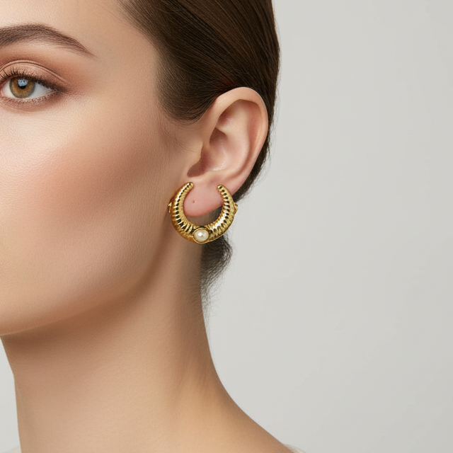 Crescent Moon Pearl Earrings