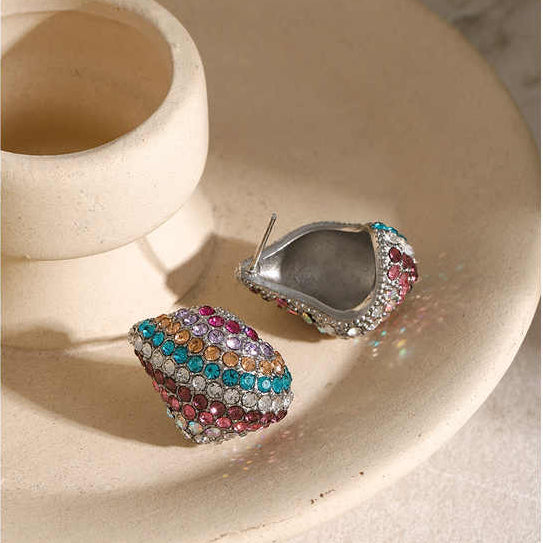 Multicolor Pave Zircon Water Drop Hoop Earrings