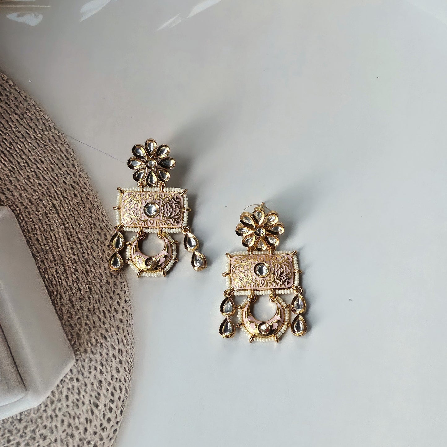 Rose enamel Kundan set