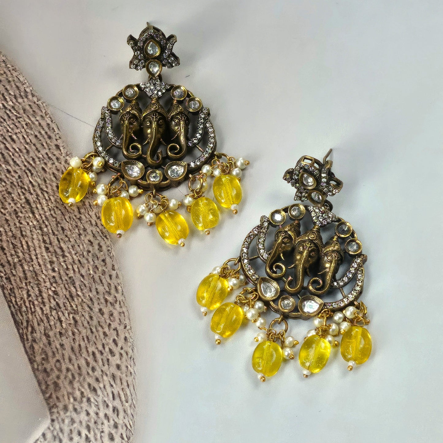 Divine Ganesha Pearl & Kundan Necklace Set