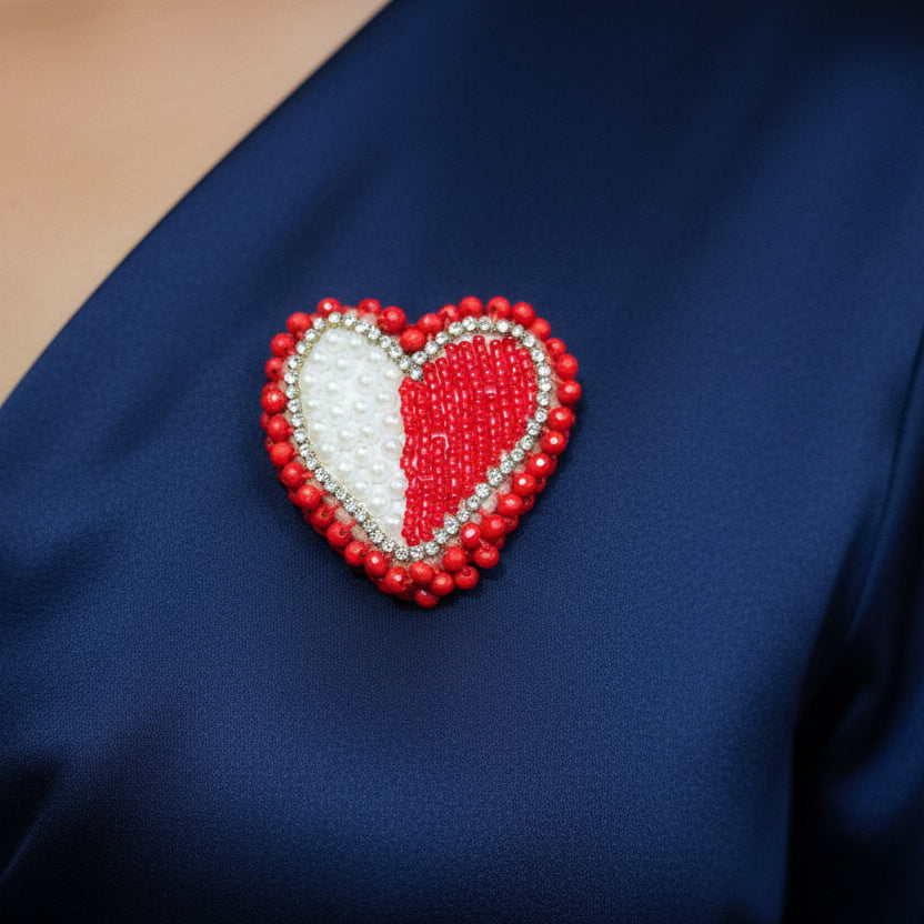 Beaded Heart Pearl Brooch