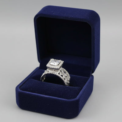 Princess-Cut Halo Crystal Statement Ring