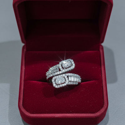 Elegant Baguette & Oval Crystal Open Ring