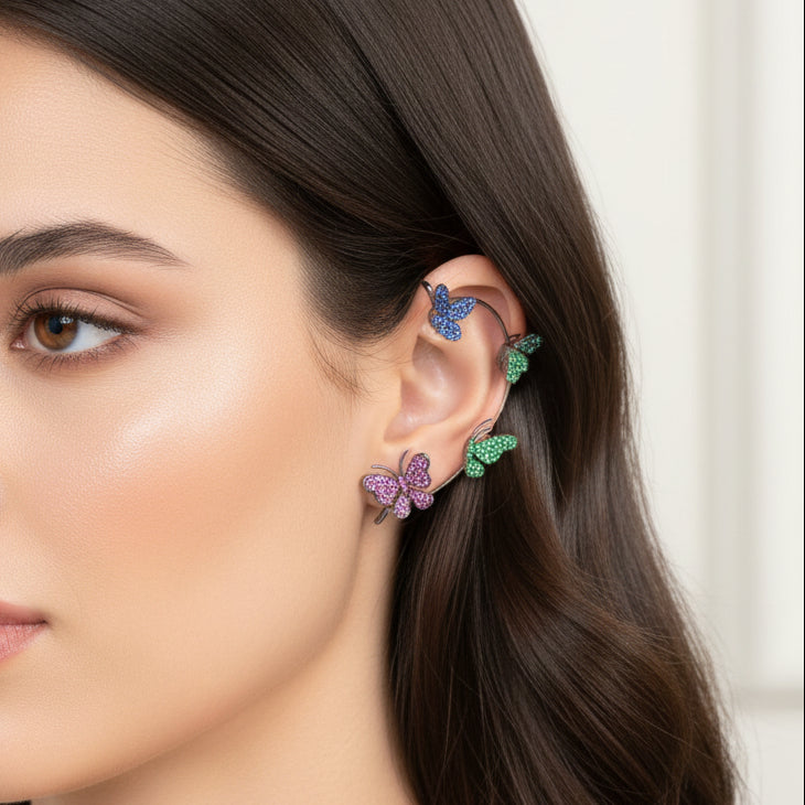 Multicolor butterfly ear cuff