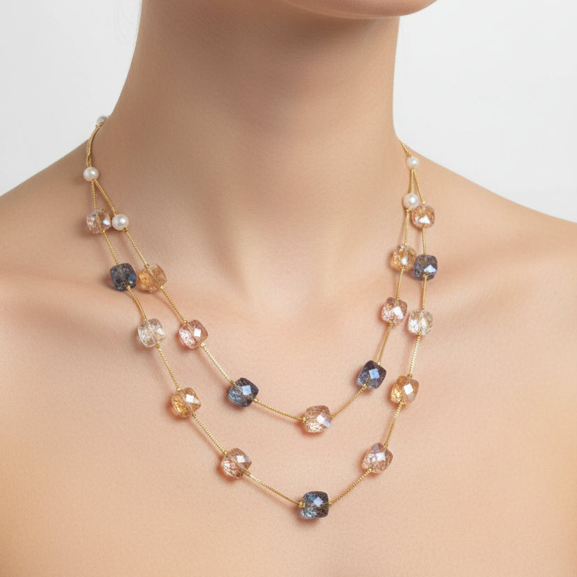 Double layer Crystal Layered Necklace