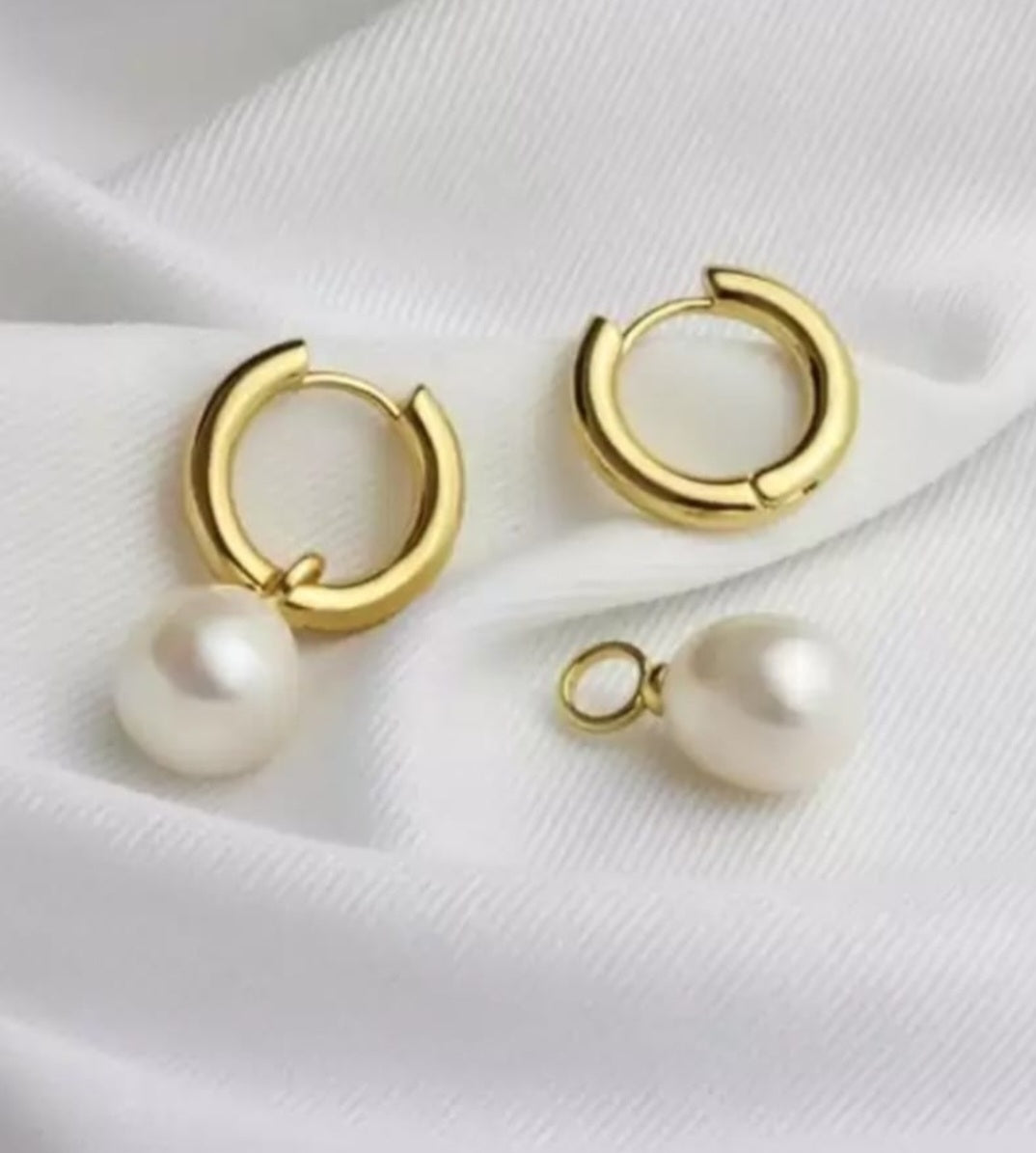 Gold Pearl Drop Detachable Hoop
