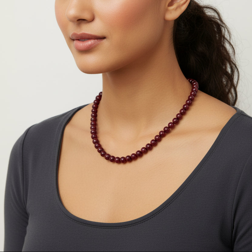 Classic Maroon Garnet & Ruby Beaded Single-Strand Necklace