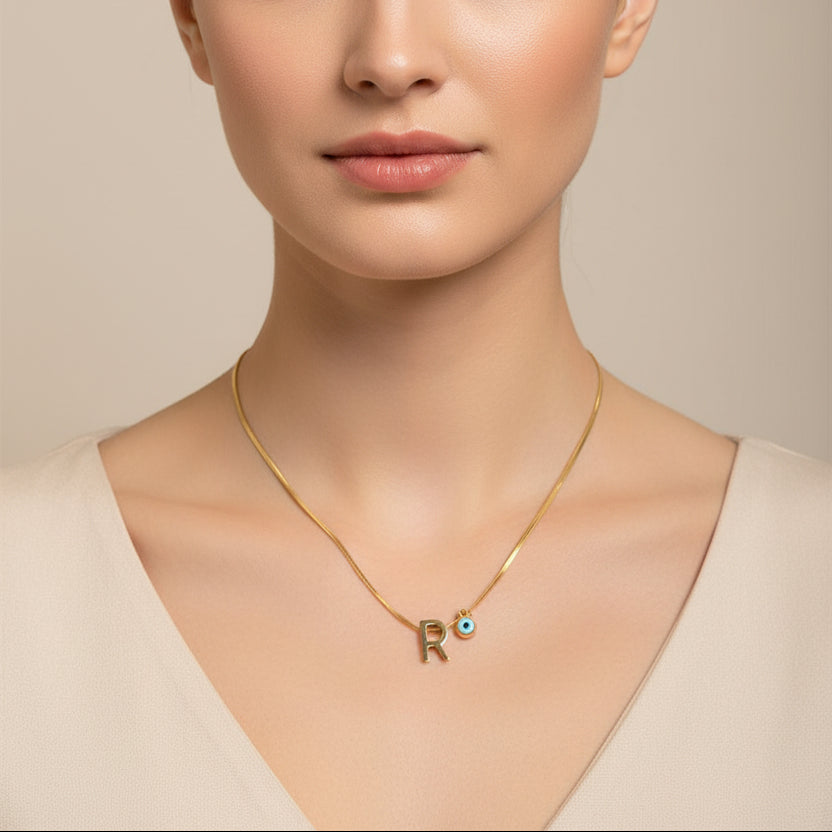 Initial Charm Snake Chain Necklace