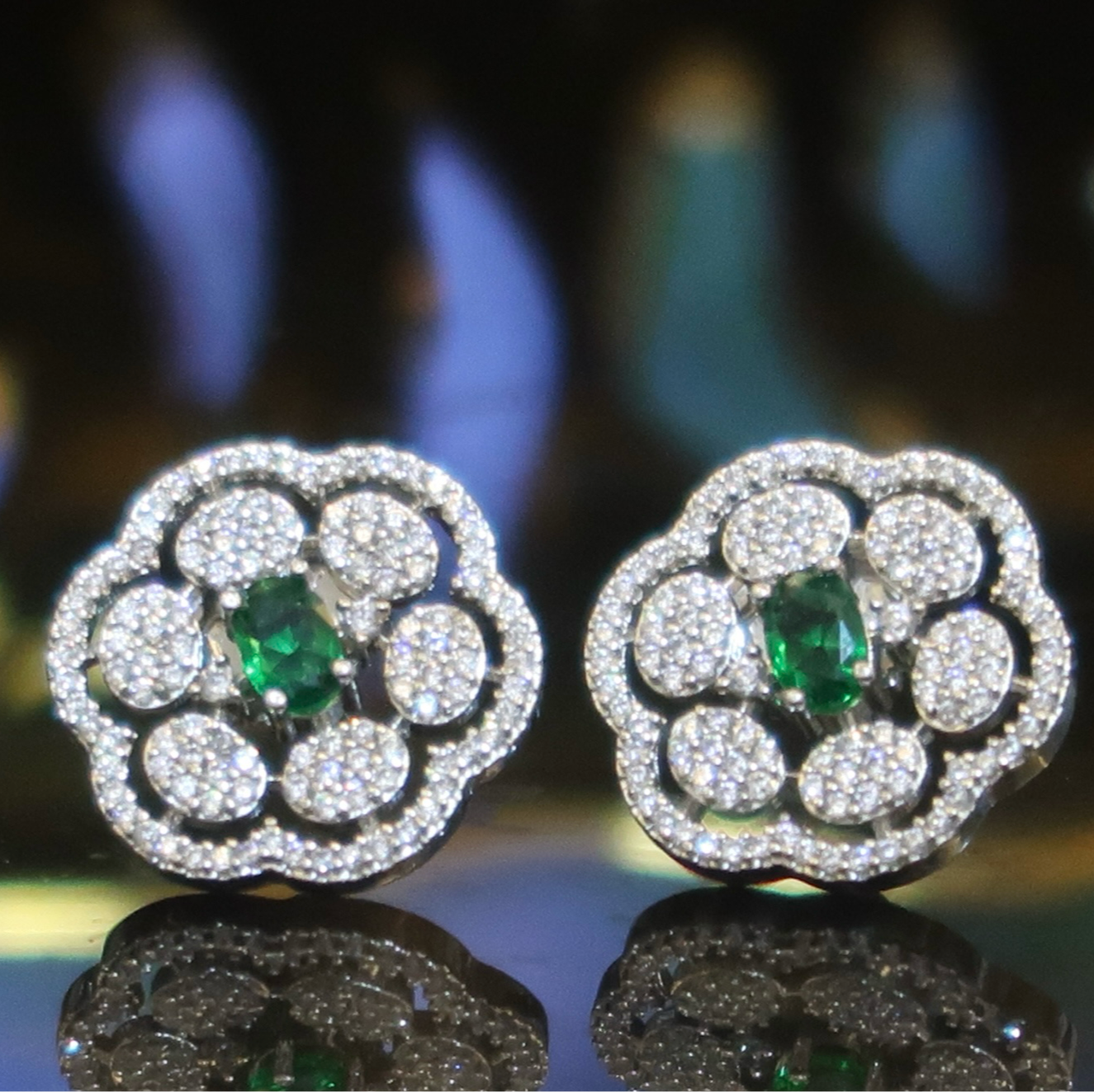 Emerald Bloom Stud Earrings
