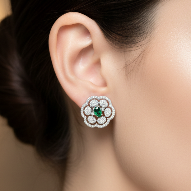 Emerald Bloom Stud Earrings