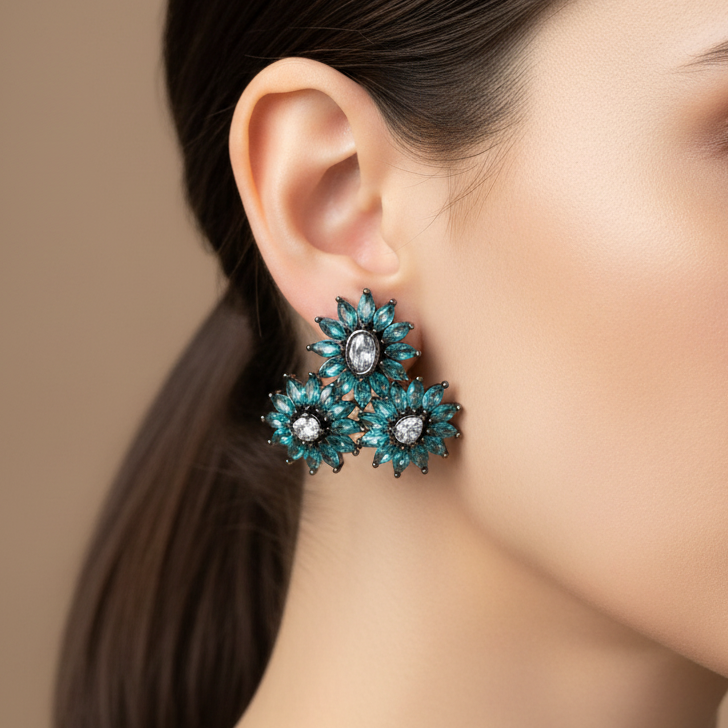 Turquoise Floral Cluster Earrings