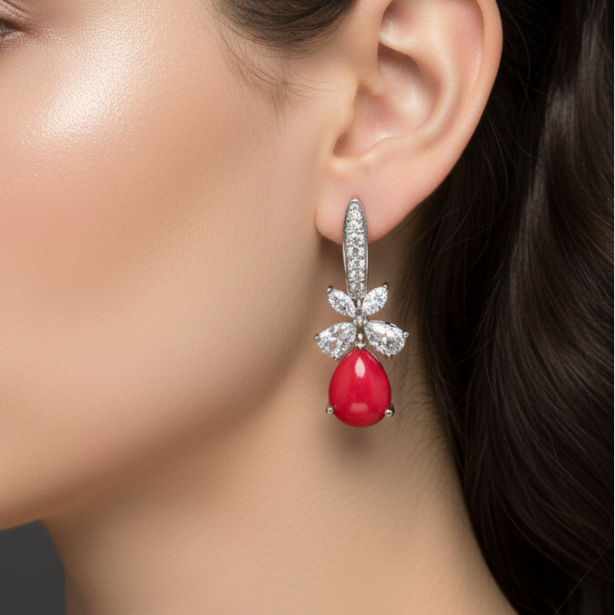 Ruby Blossom Drop Earrings
