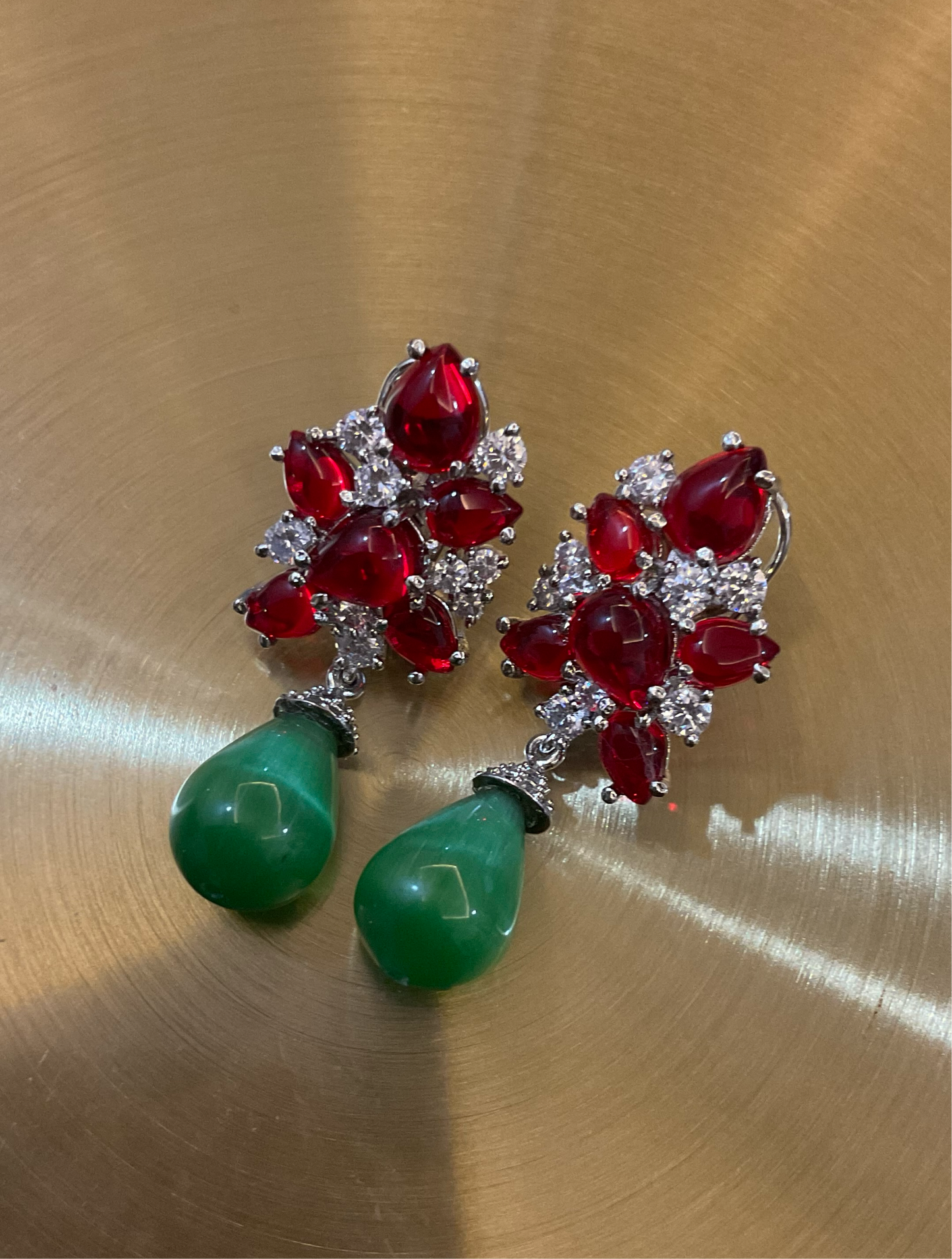 Ruby Bloom Emerald Drop Earrings