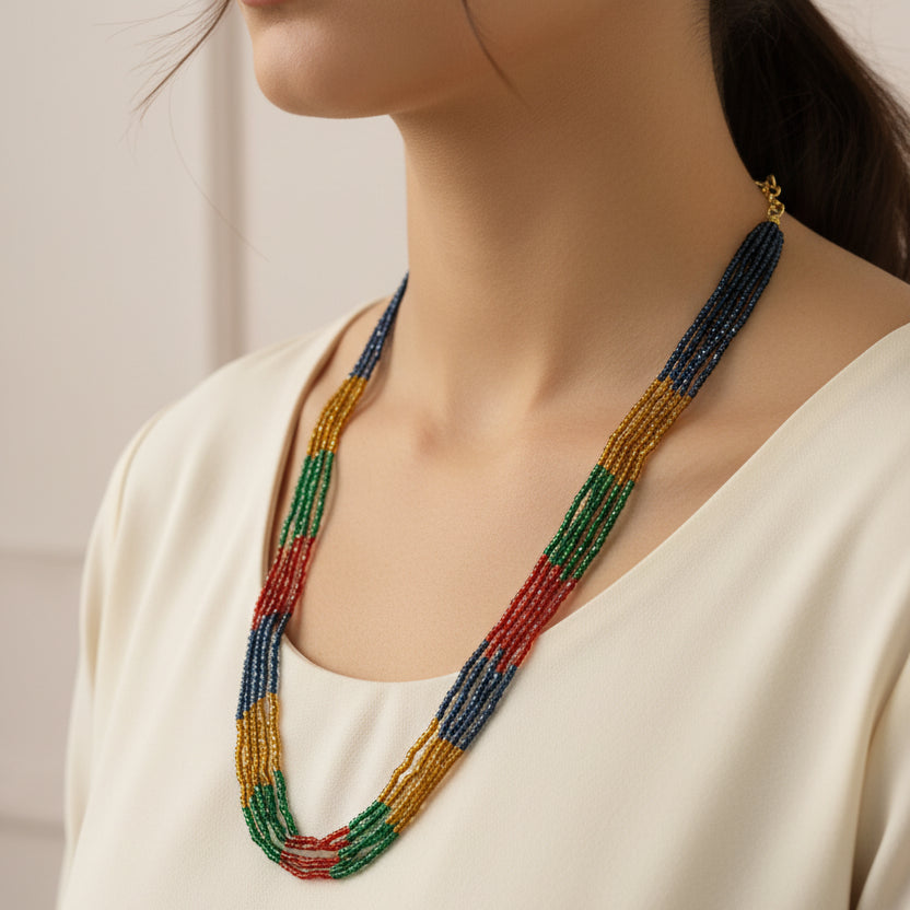 This multi-strand layered bead necklace