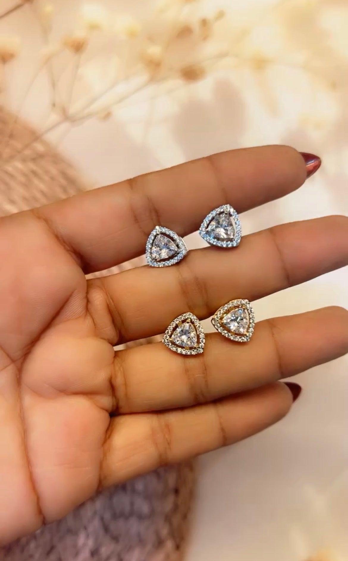 Solitaire triangle Stud Earrings | Screw Back