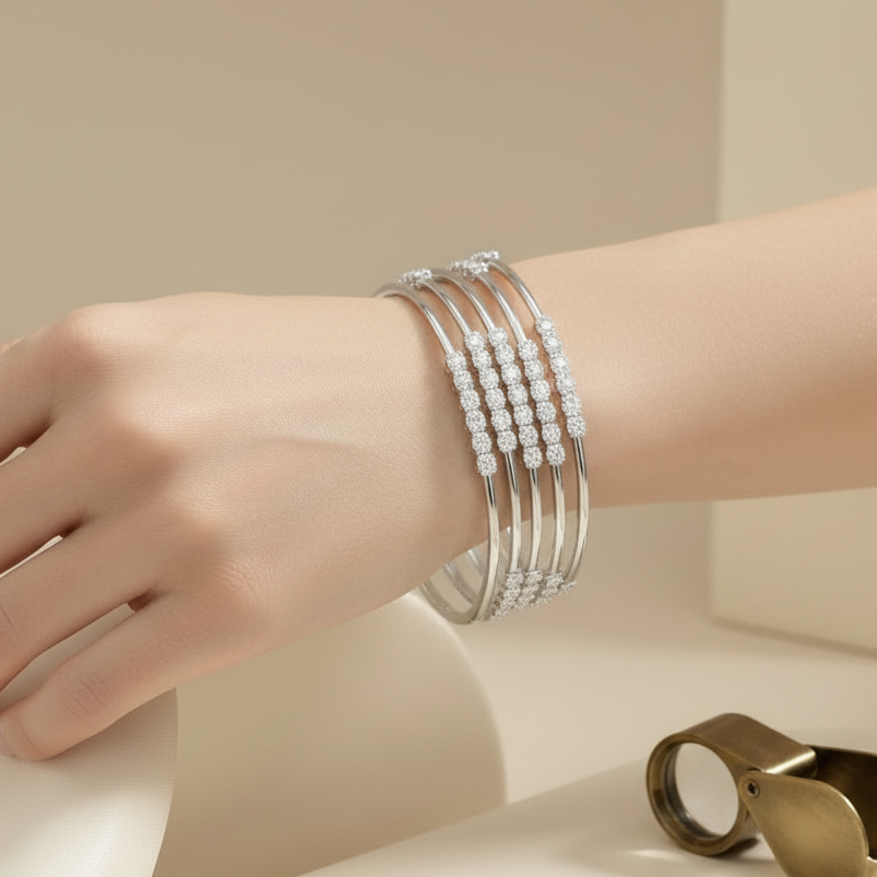 Minimalist AD Bangles - 4 BANGLES I Silver Finish