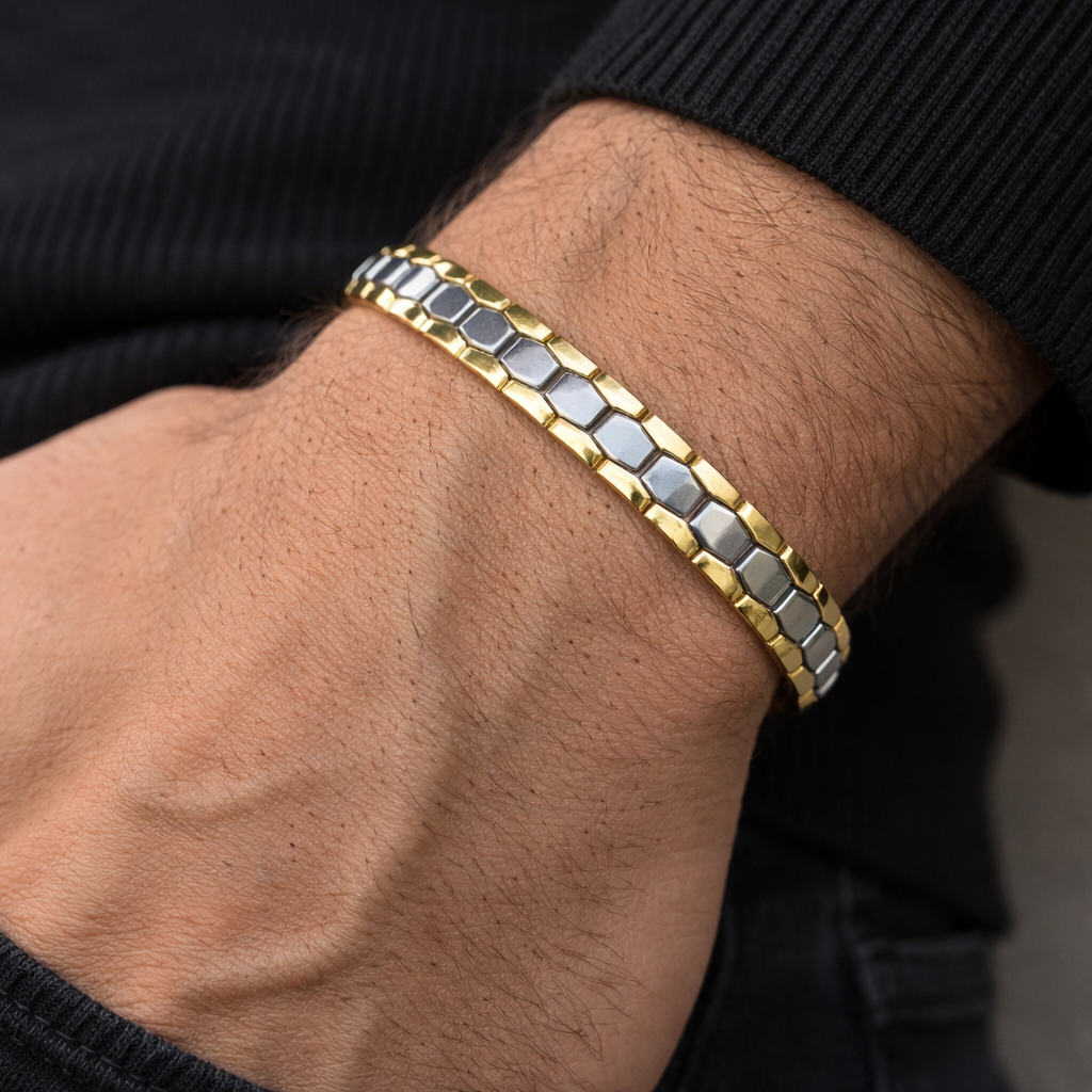 Dual Tone Hex-Link Men Bracelet
