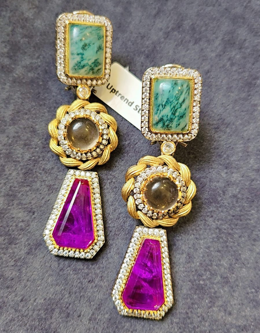 Statement Multi-Gemstone Drop Earrings