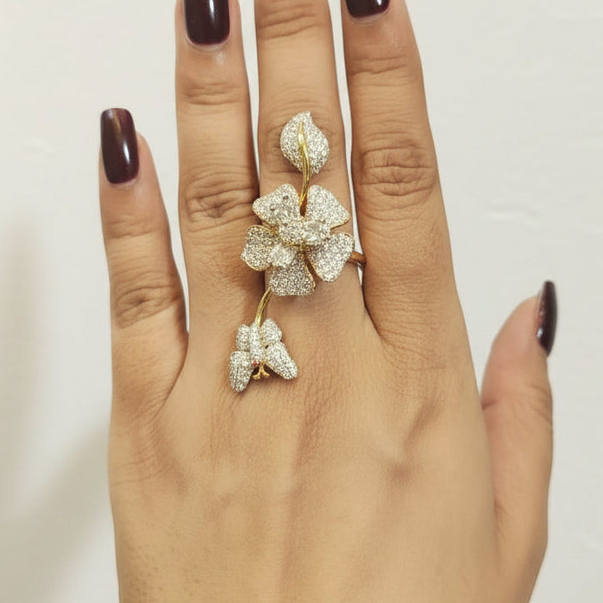 Floral Butterfly Adjustable Ring | American Diamond Statement Ring for Women