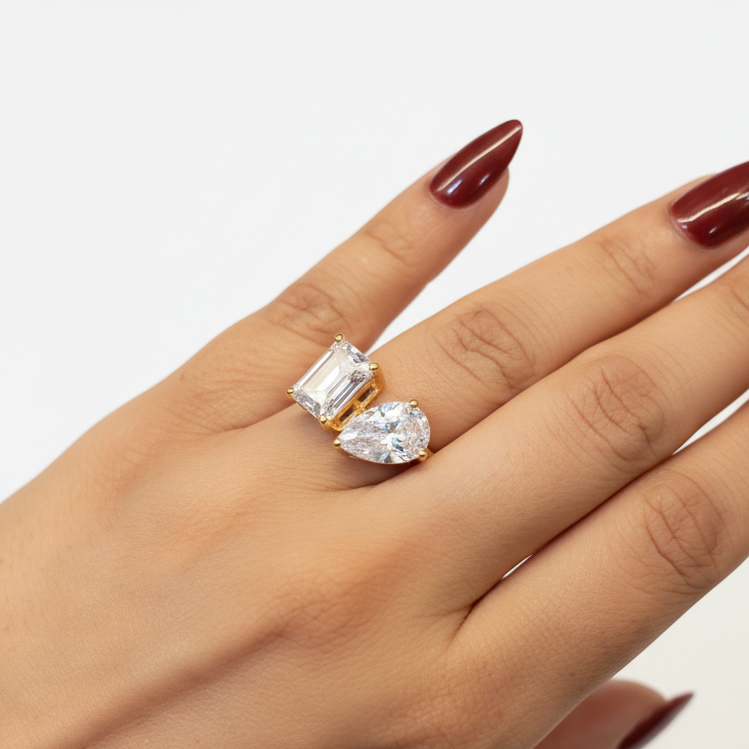 Dual-Stone CZ Ring | 18K Gold Plating I WG