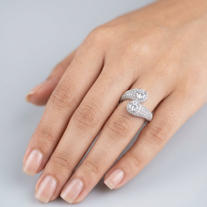 Dual-Stone CZ Ring | WG | Rhodium Plating