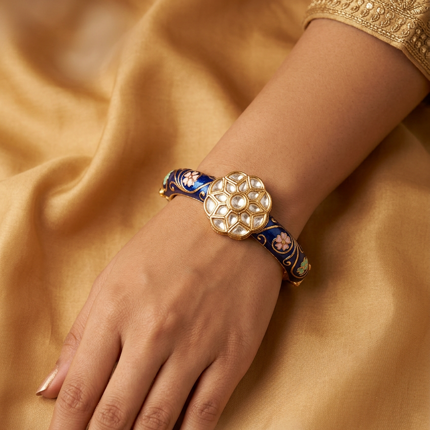 Blue Enamel & Polki Openable Bangles