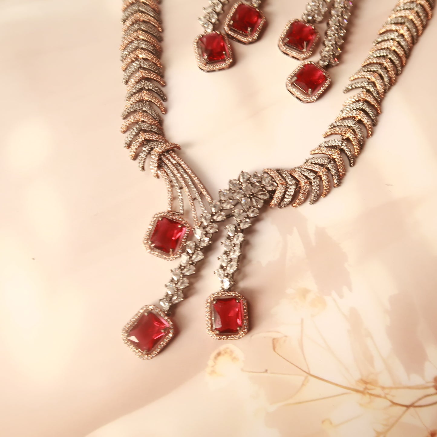 Victorian Red long Diamond Necklace