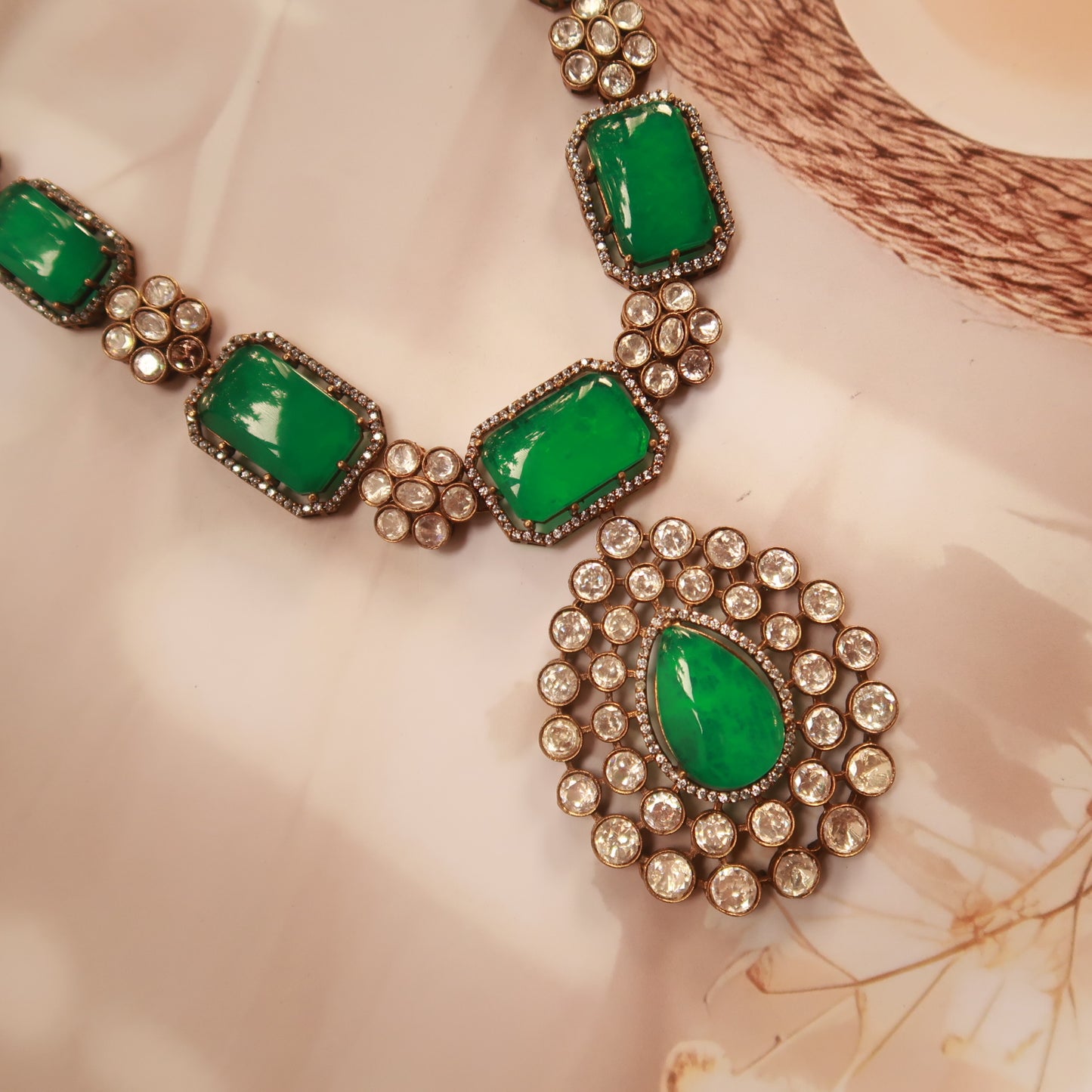 Emerald Moissanite Necklace with Doublet