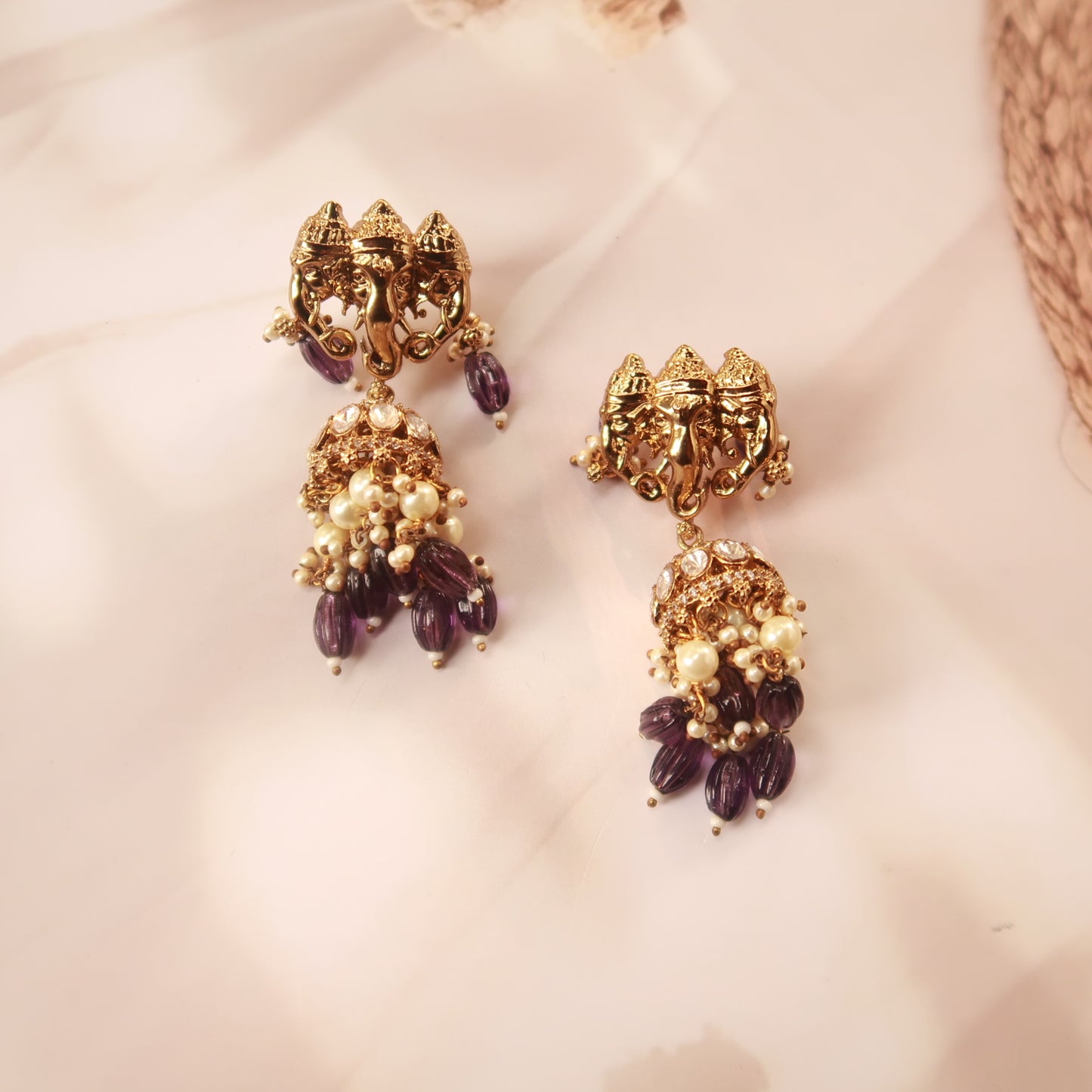 Royal Amethyst Kundan Ganesh ji Necklace Set