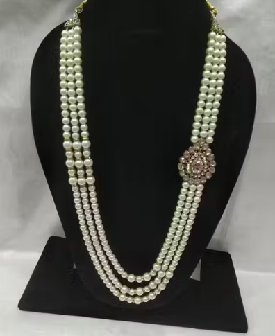 Full Cream broche groom mala necklace