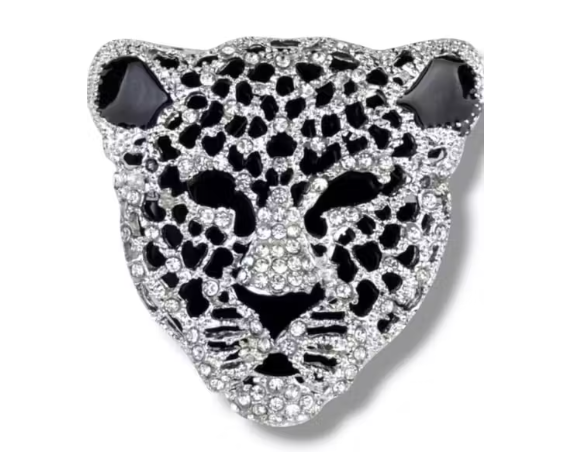 Crystal Leopard Face Brooch