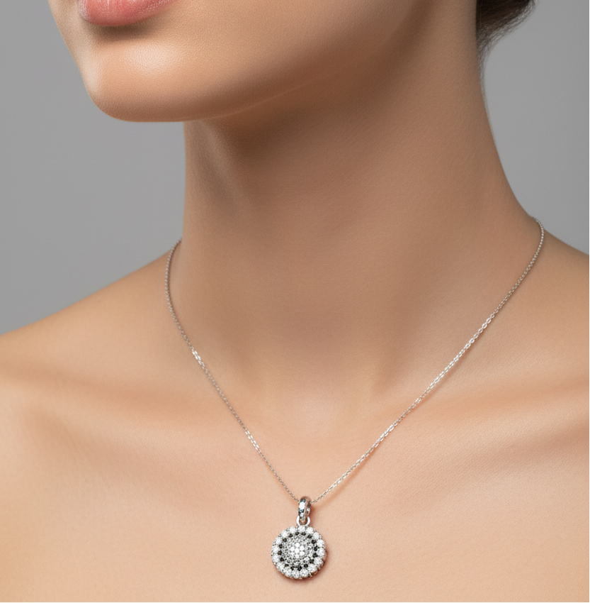 Pave setting diamond pendent set I With Chain