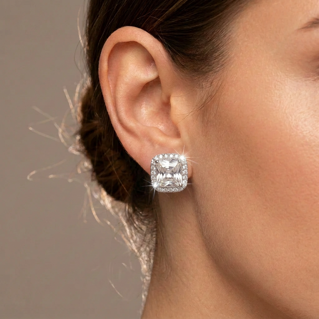 Square Diamond Clip-on Studs