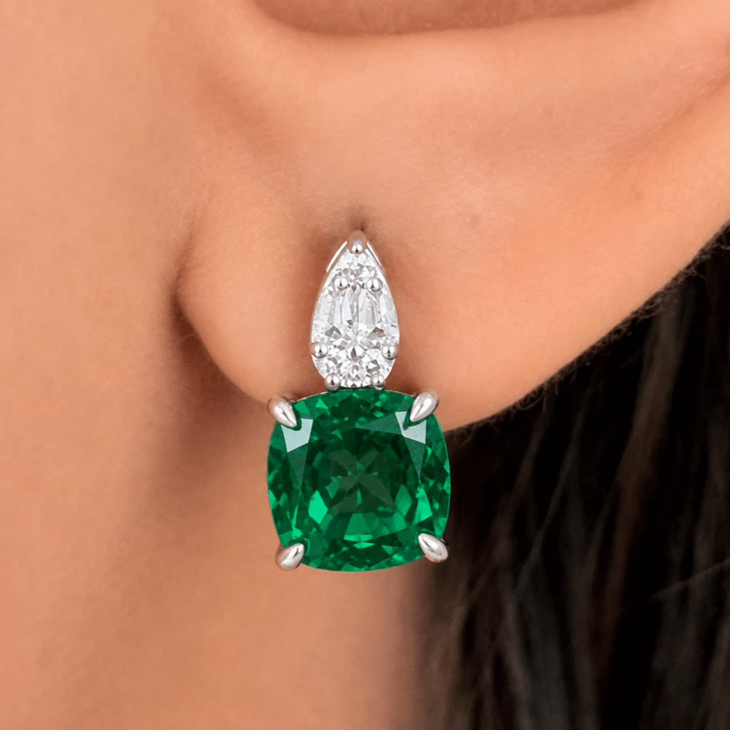 Emerald Ice Crushed Stone Pendant Set | With Chain | Rhodium Plating