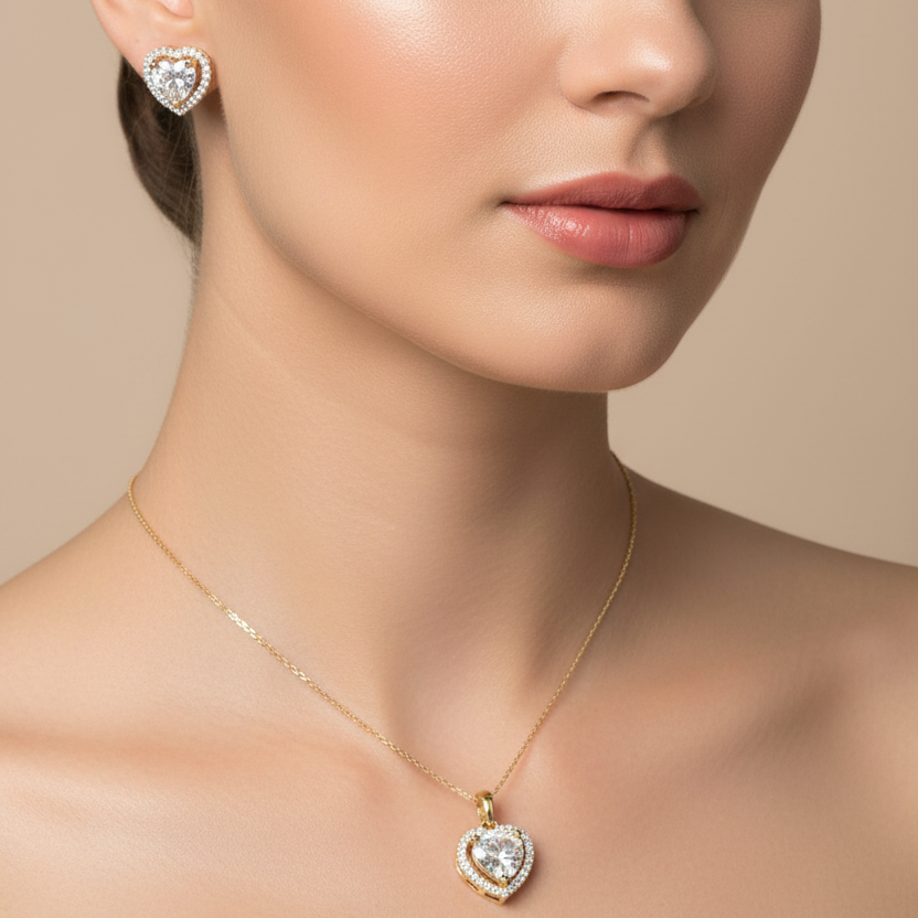 Diamond Heart pendant set I With Chain