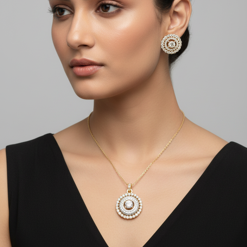 Pave solitaire diamond pendent set I With Chain