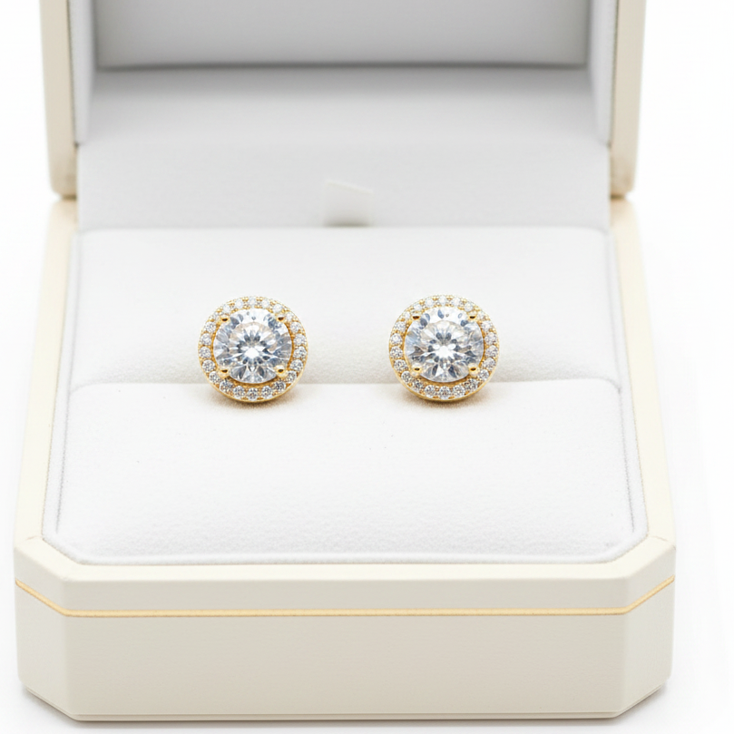 Classic Solitaire Diamond Stud Earrings | Screw Back | 18K Gold Plating I WG