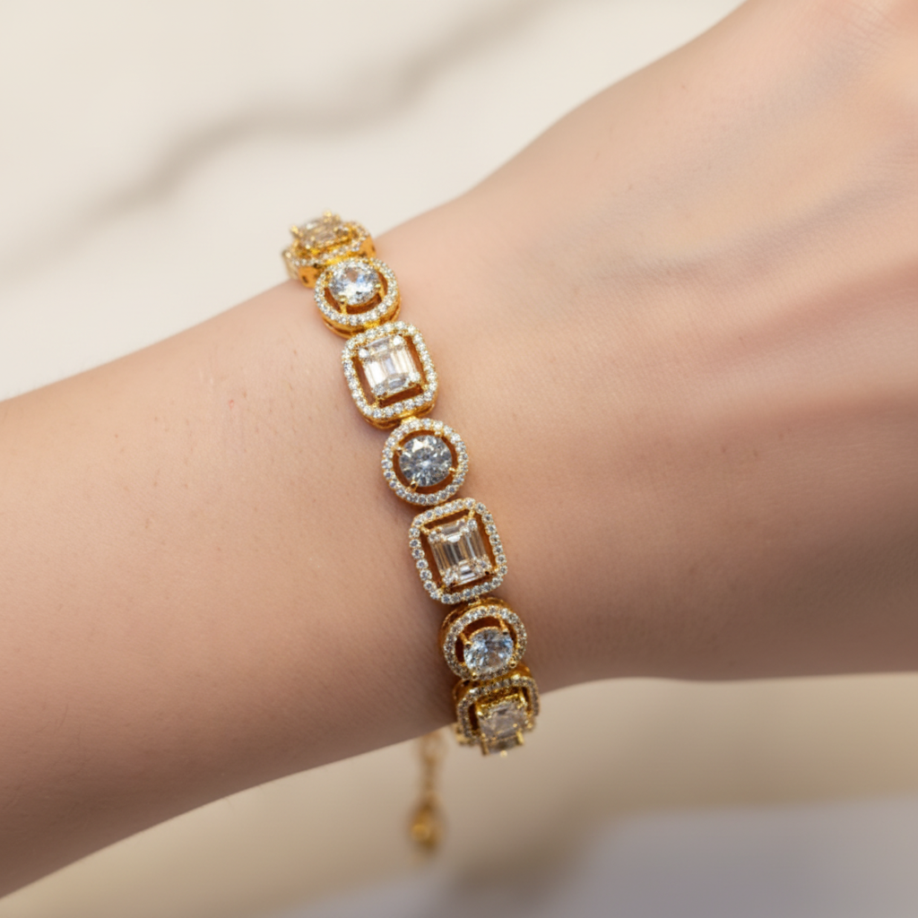 Cushion - Cut Diamond Tennis Bracelet | 18K Gold Plating I WG