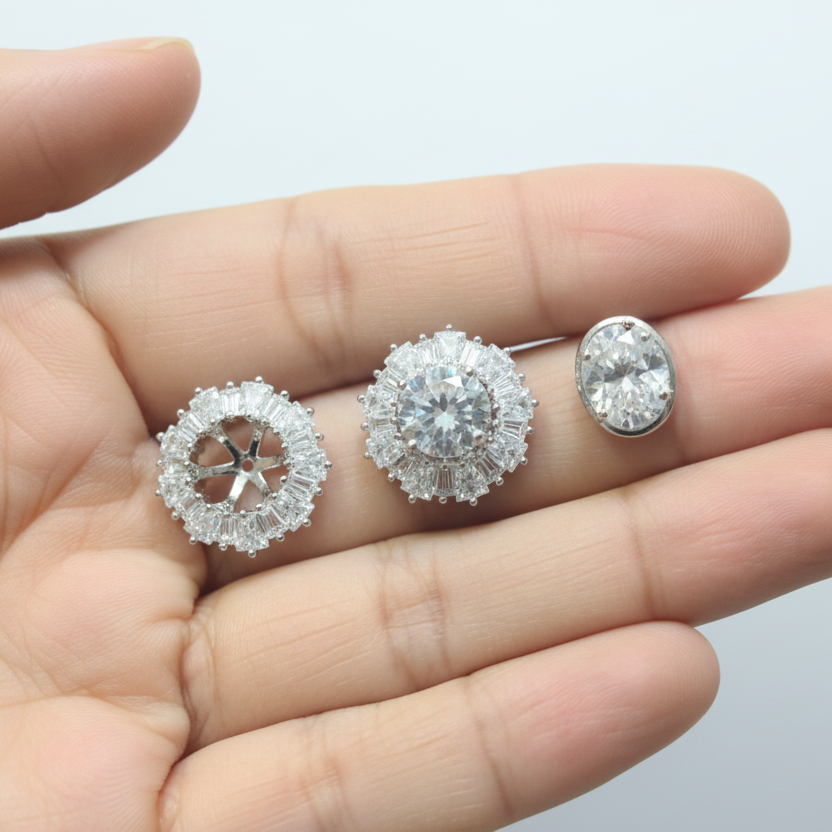Interchangeable Solitaire CZ Earring – Platinum Finish I WG