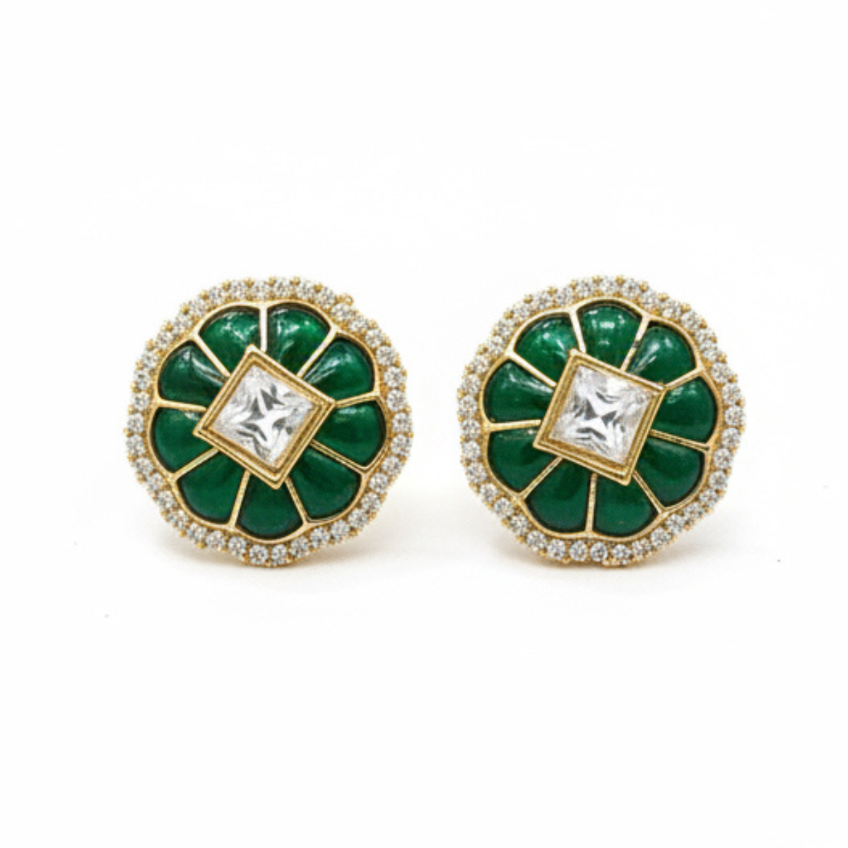 Royal Emerald & Polki Studs