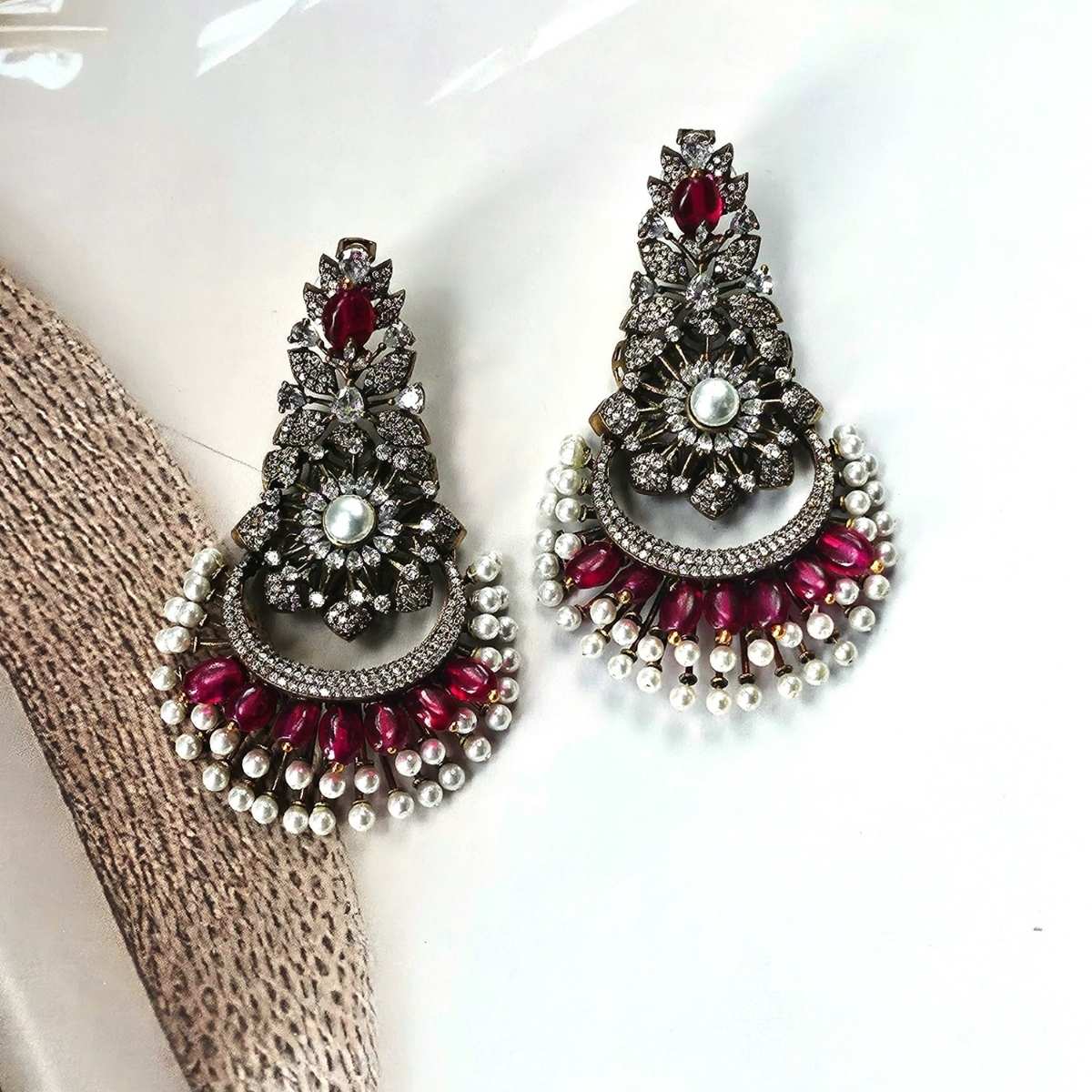 Regal Ruby Pearl Chandelier Set