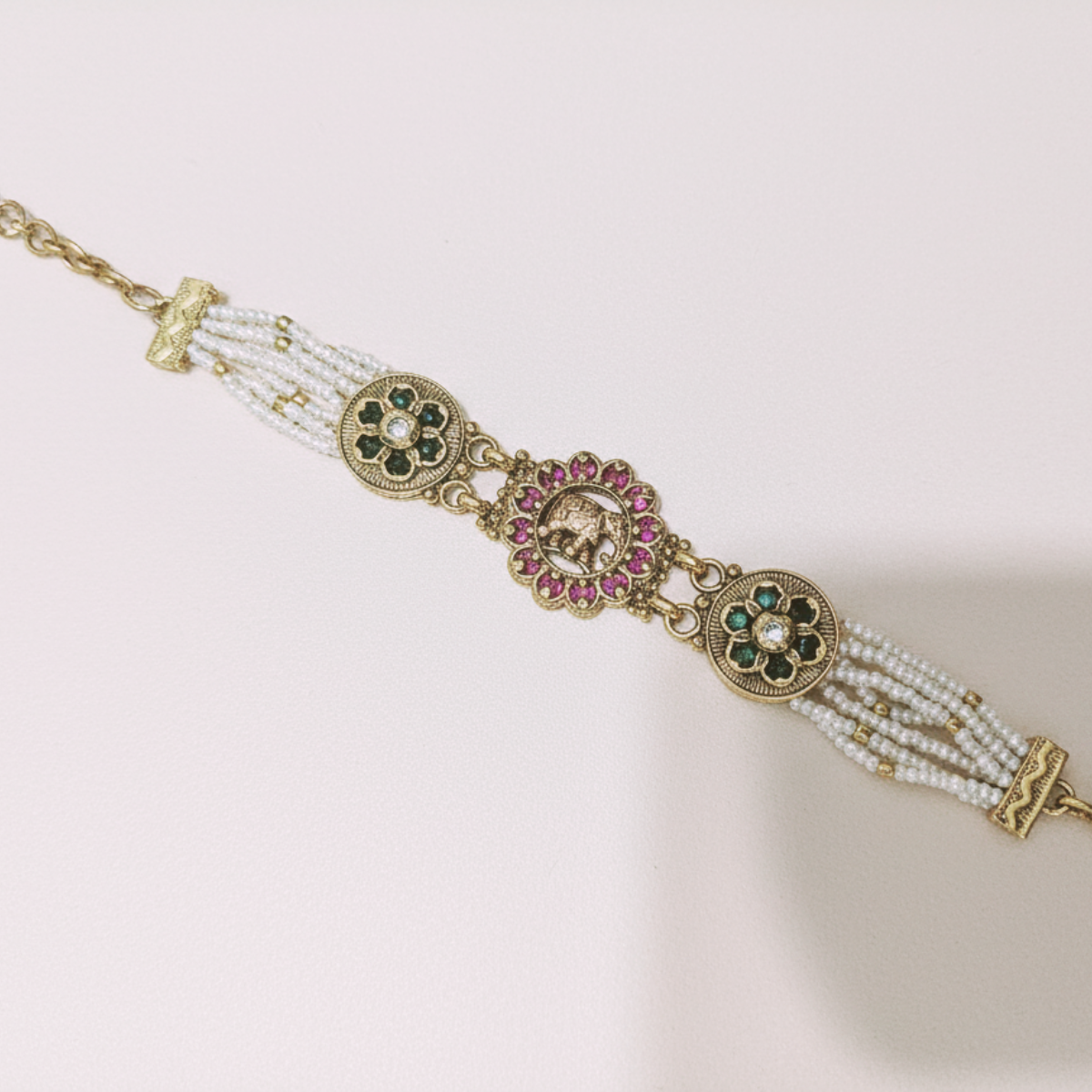 Majestic Elephant Motif Pearl & Kundan bracelet