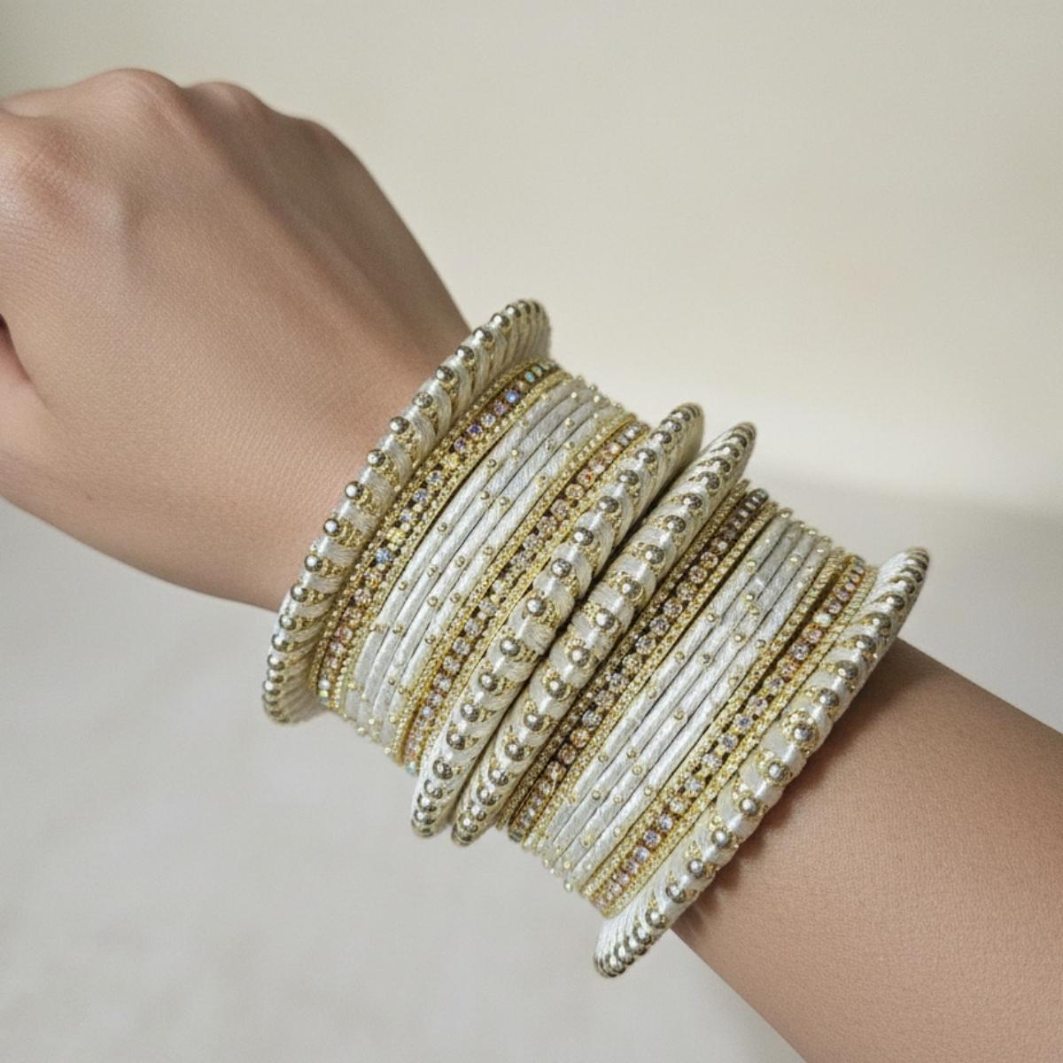 Ivory & Gold Pearl Kundan Bangles Set