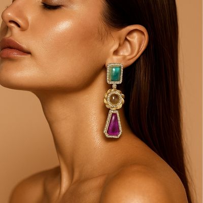 Statement Multi-Gemstone Drop Earrings