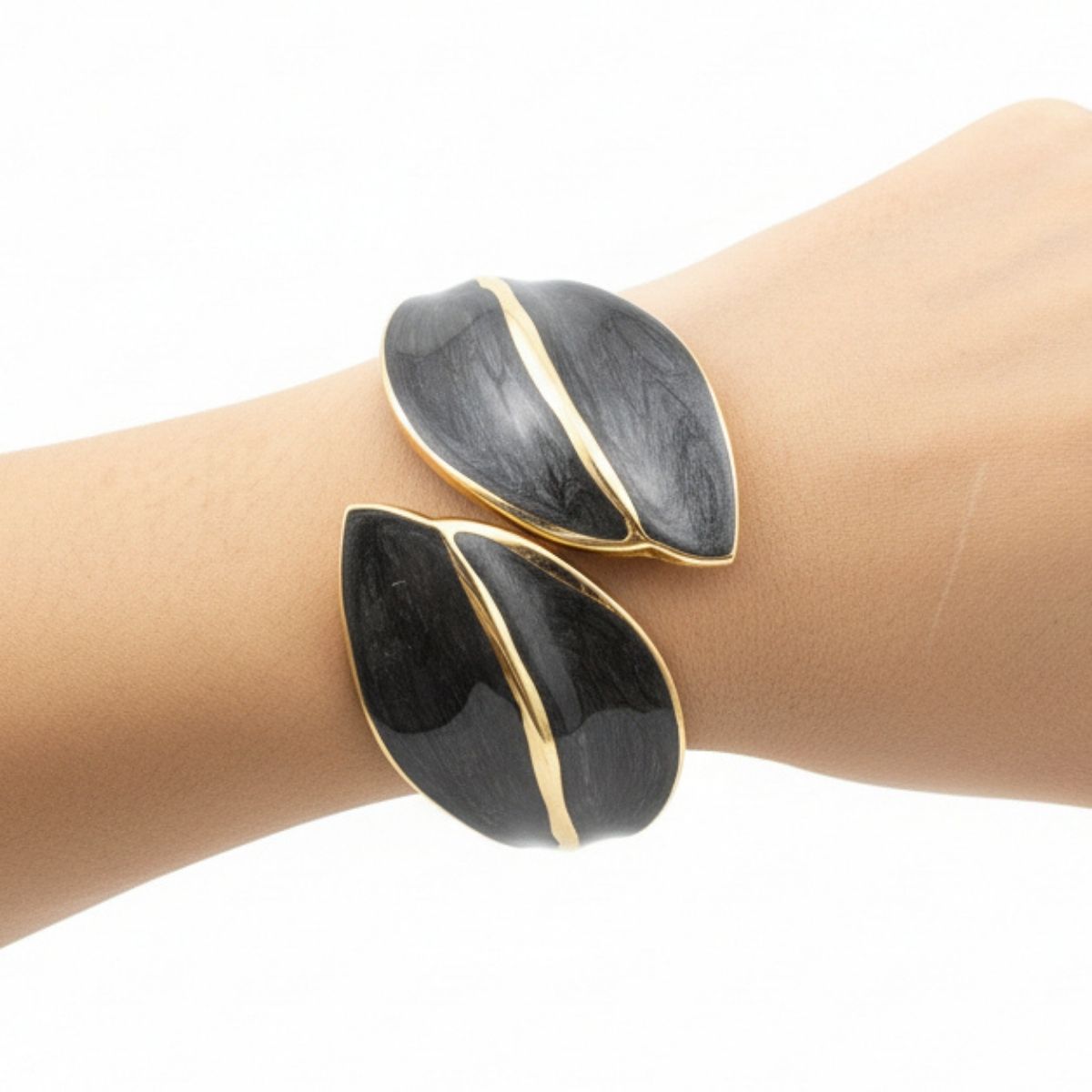 Midnight Marble Leaf Statement Bangle