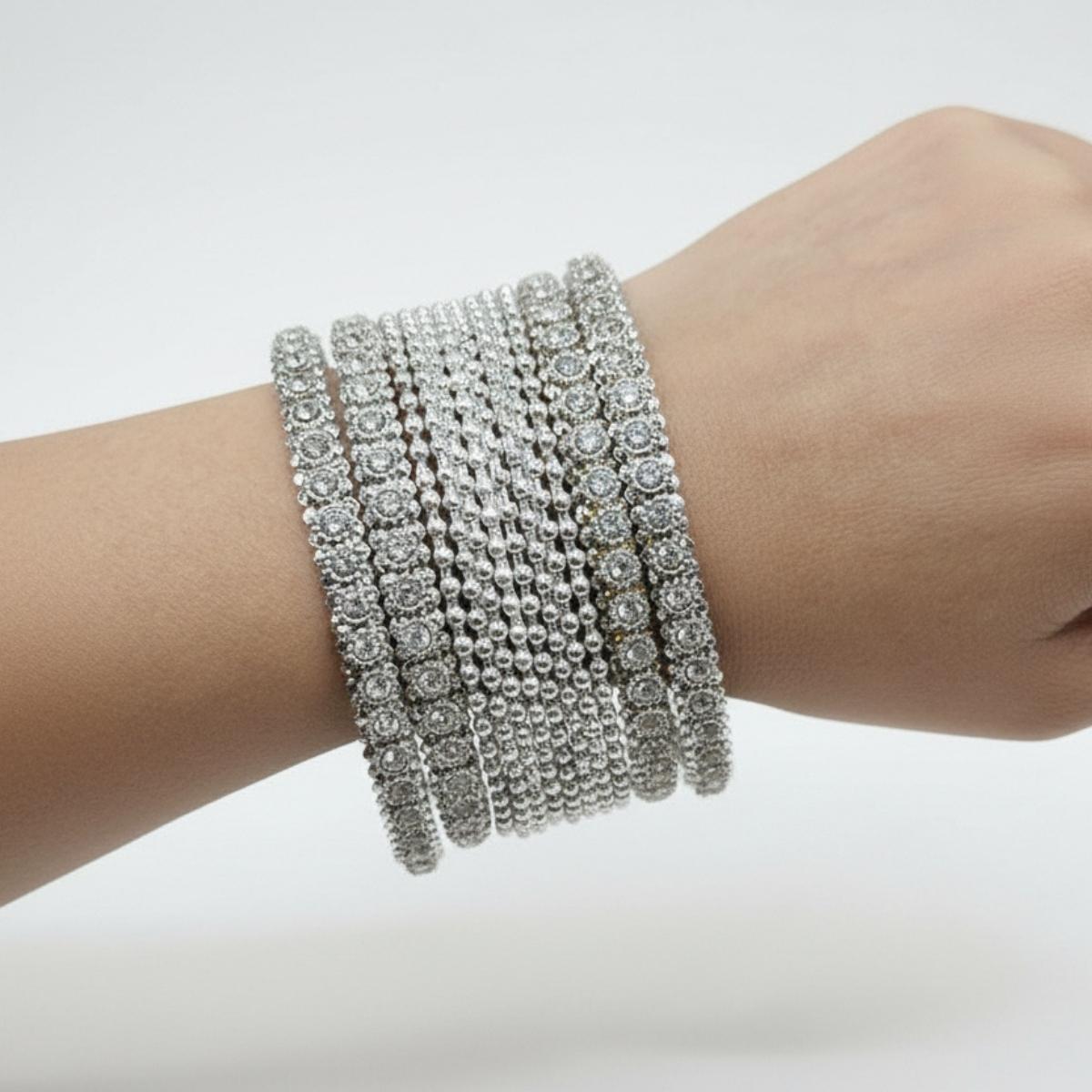 Classic Silver Crystal Bangles Set