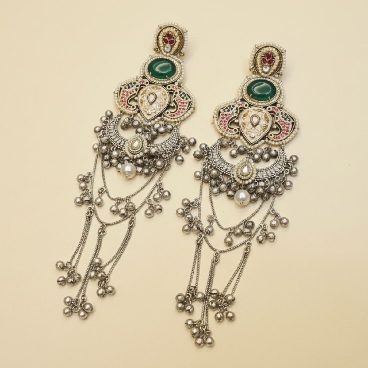 German silver Chandbali Heritage Shoulder-Dusters