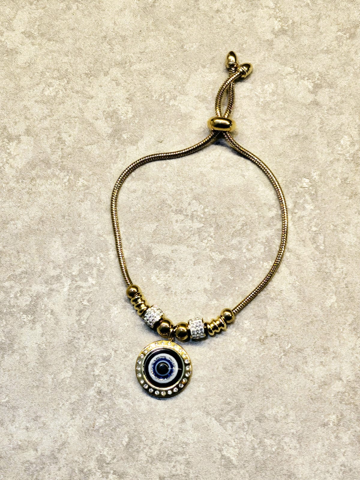 Evil Eye Crystal Charm Bracelet – Gold Adjustable