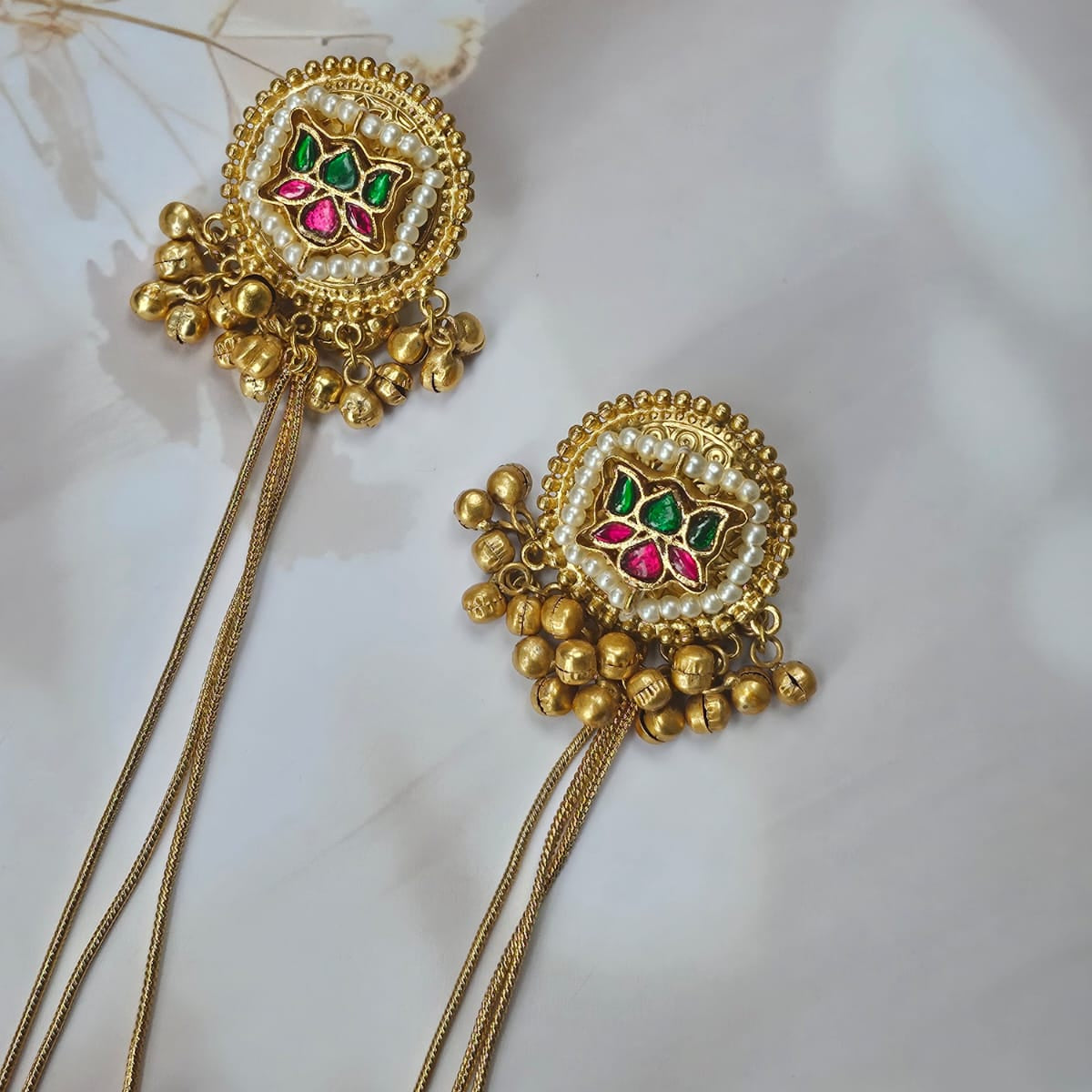 Gulnaar Round Kundan Long Kashmiri Earrings
